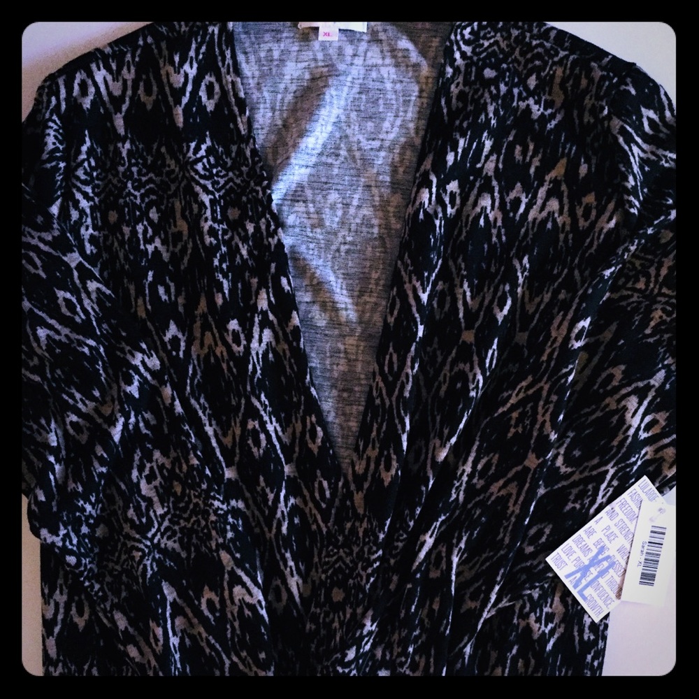 LuLaRoe XL Sarah Duster Cardigan (Black & Tan)
